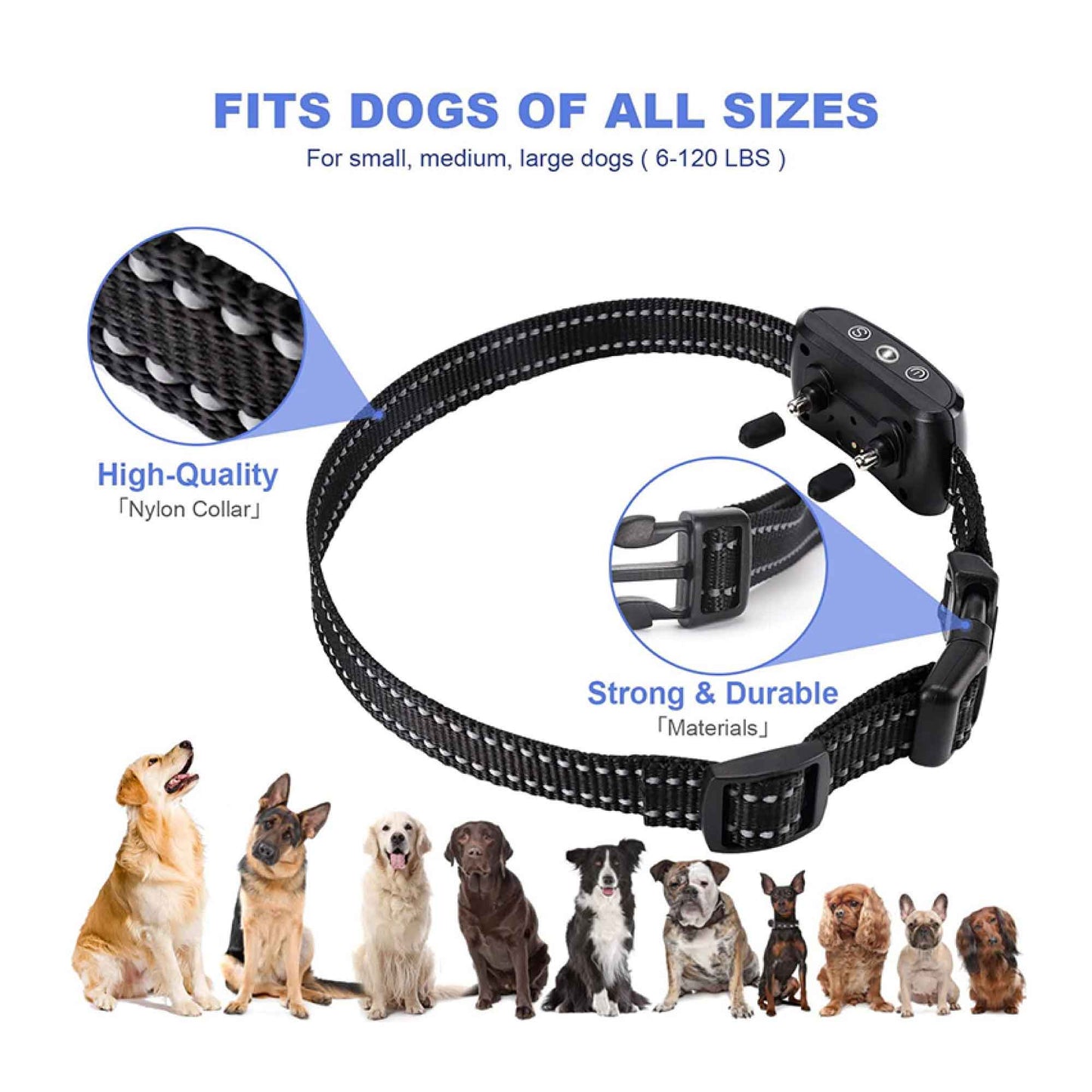 Dog Bark Collar - Vibration, Magnetic Charging, Waterproof, Smart Detection, Adjustable for 3-55kgs
