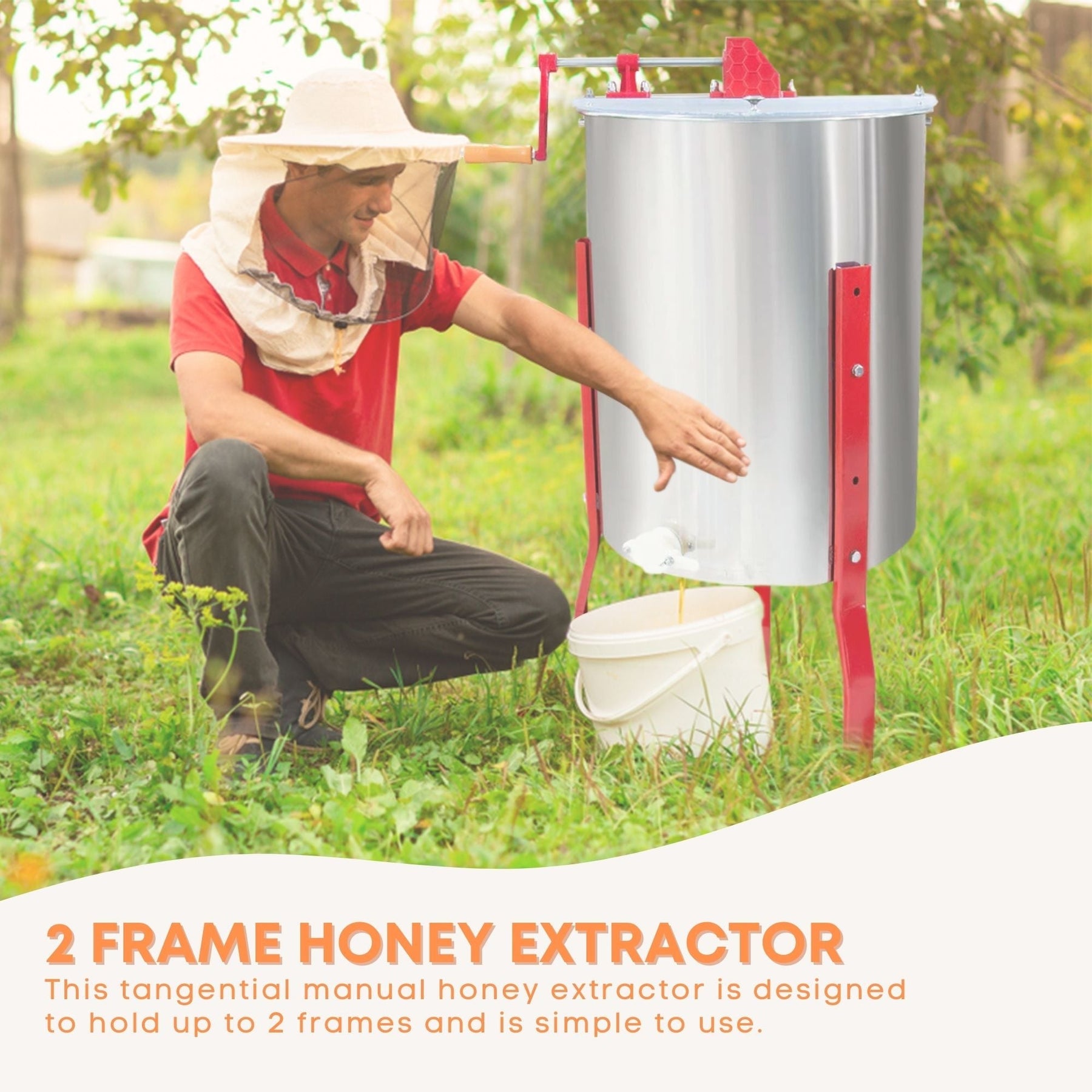 2 Frame Stainless Steel Honey Extractor Manual Spinner with Acrylic Lids - SuperSaverAU - view 2