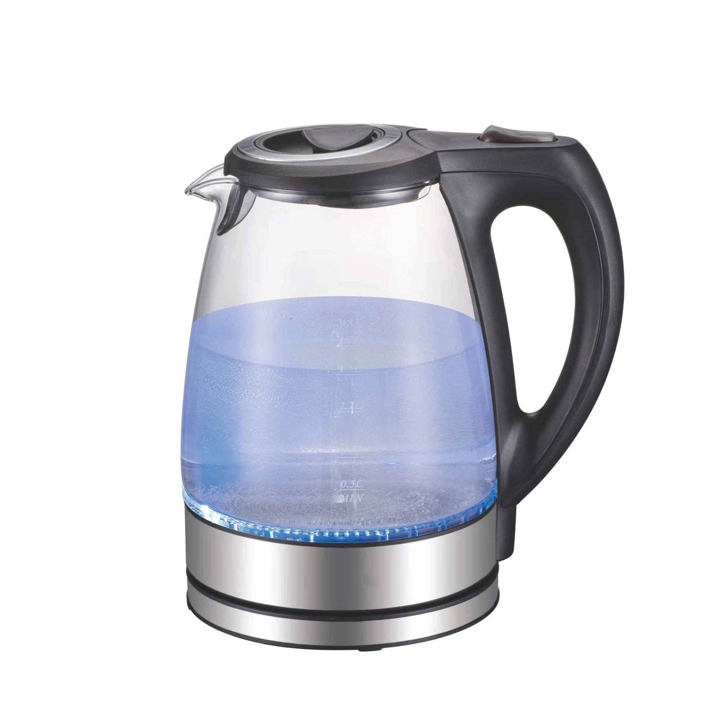 Kitchee 1.7L Electric Glass Kettle - Cordless, Blue LED Light, Auto Shutoff