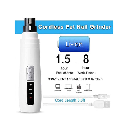 Professional Pet Nail Grinder Electric Trimmer USB Rechargeable 8hrs Cordless