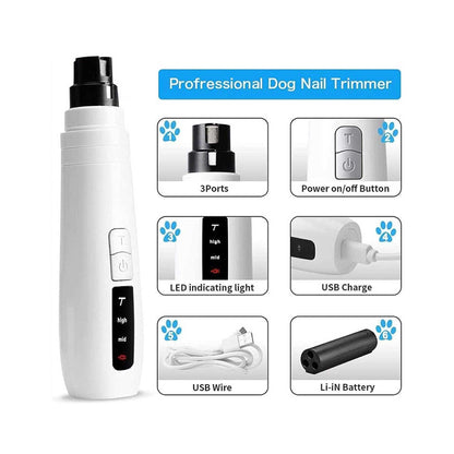 Professional Pet Nail Grinder Electric Trimmer USB Rechargeable 8hrs Cordless