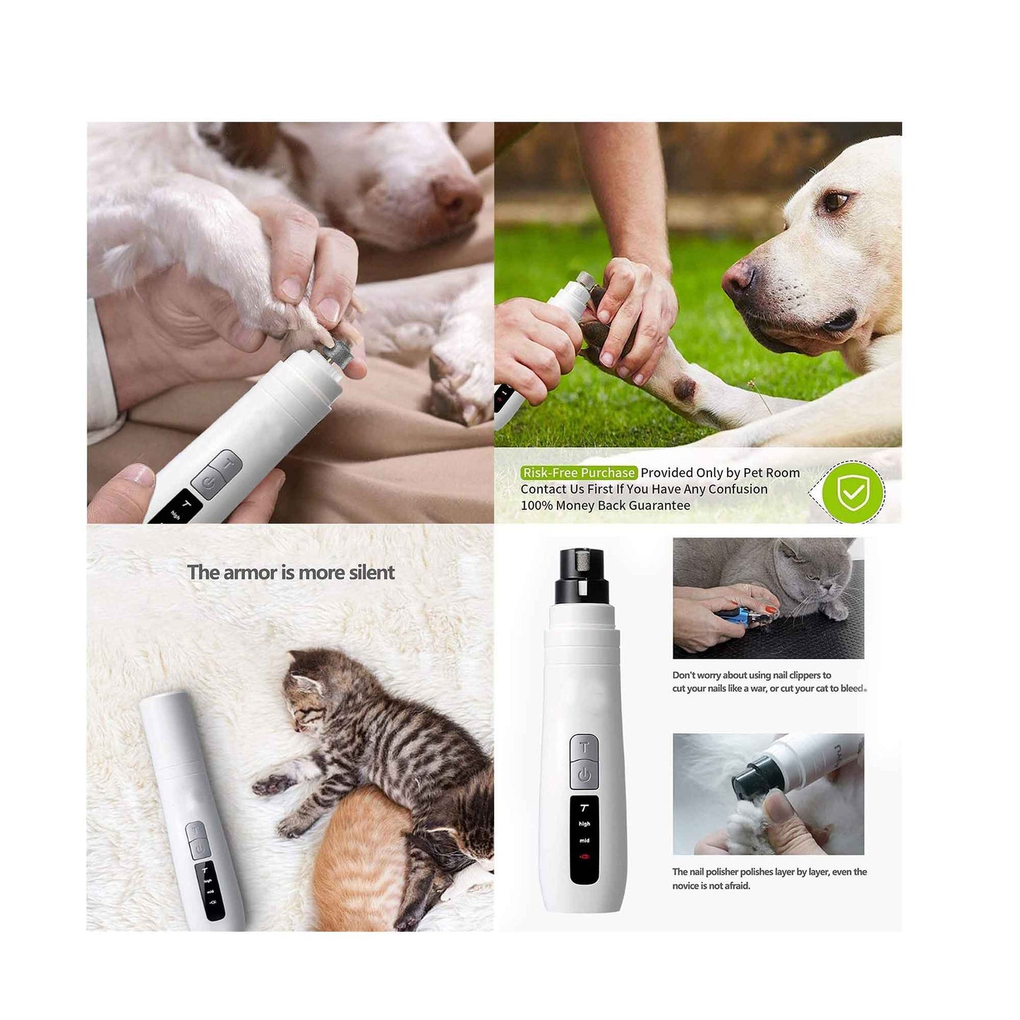 Professional Pet Nail Grinder Electric Trimmer USB Rechargeable 8hrs Cordless