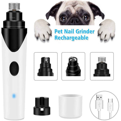Pet Nail Grinder Electric Trimmer Rechargeable Clipper for Dogs & Cats - 3 Ports, Low Noise