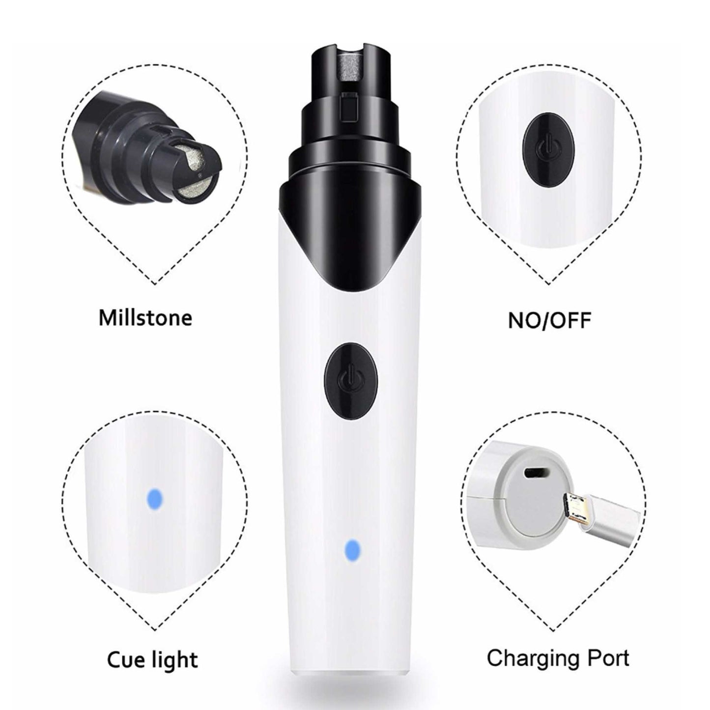 Pet Nail Grinder Electric Trimmer Rechargeable Clipper for Dogs & Cats - 3 Ports, Low Noise