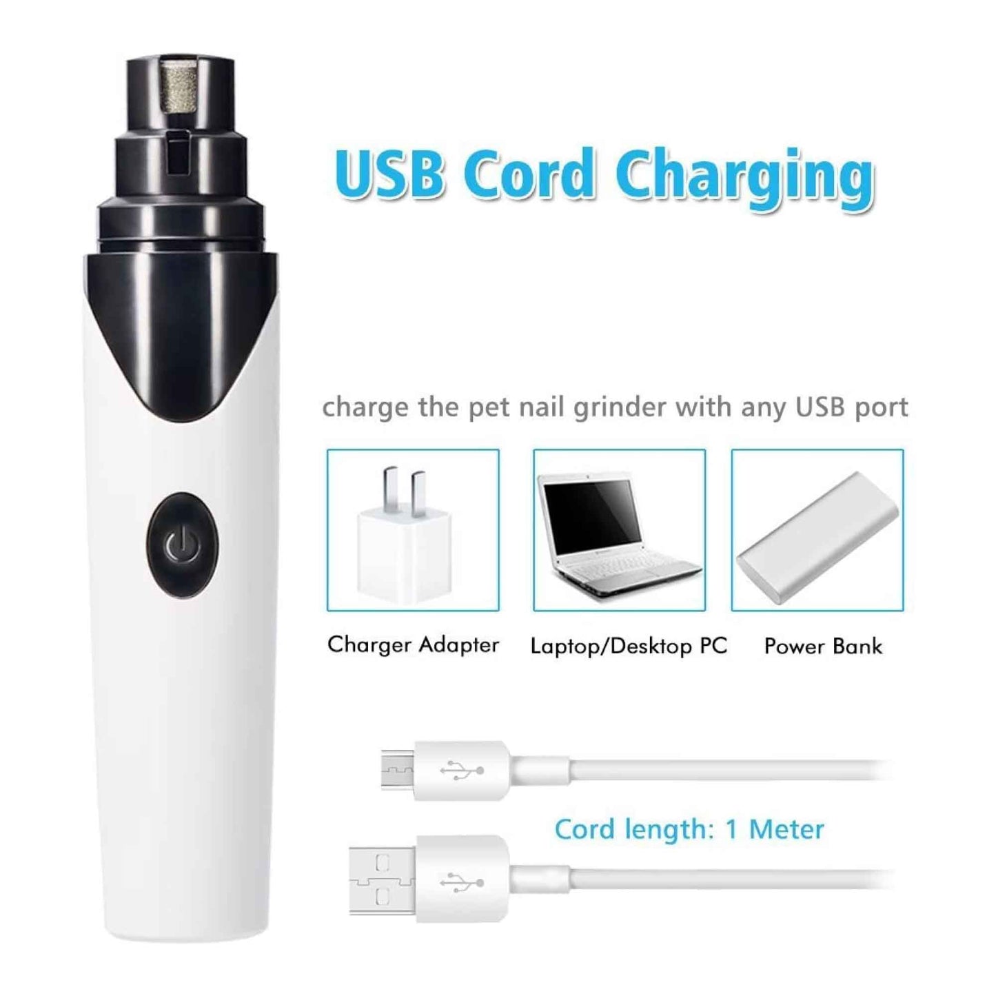 Pet Nail Grinder Electric Trimmer Rechargeable Clipper for Dogs & Cats - 3 Ports, Low Noise