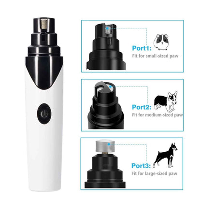 Pet Nail Grinder Electric Trimmer Rechargeable Clipper for Dogs & Cats - 3 Ports, Low Noise