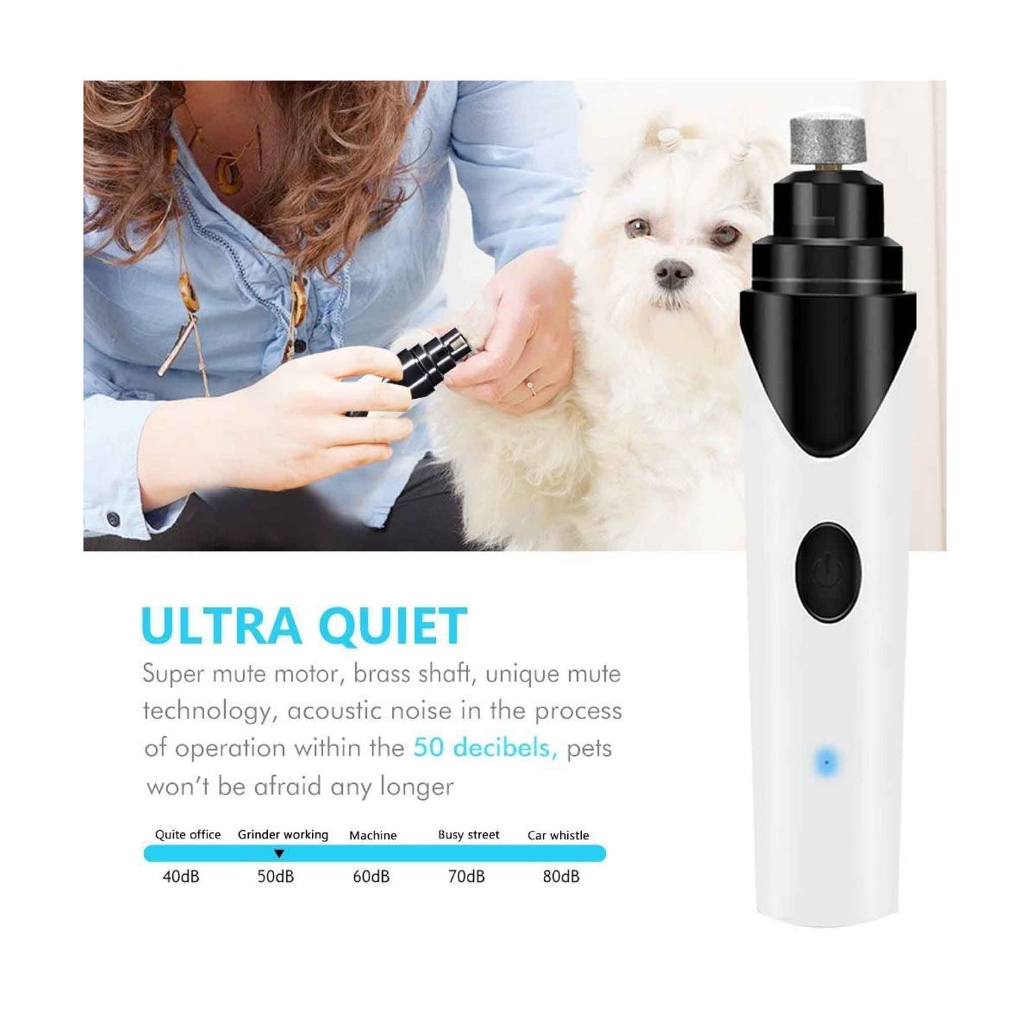 Pet Nail Grinder Electric Trimmer Rechargeable Clipper for Dogs & Cats - 3 Ports, Low Noise