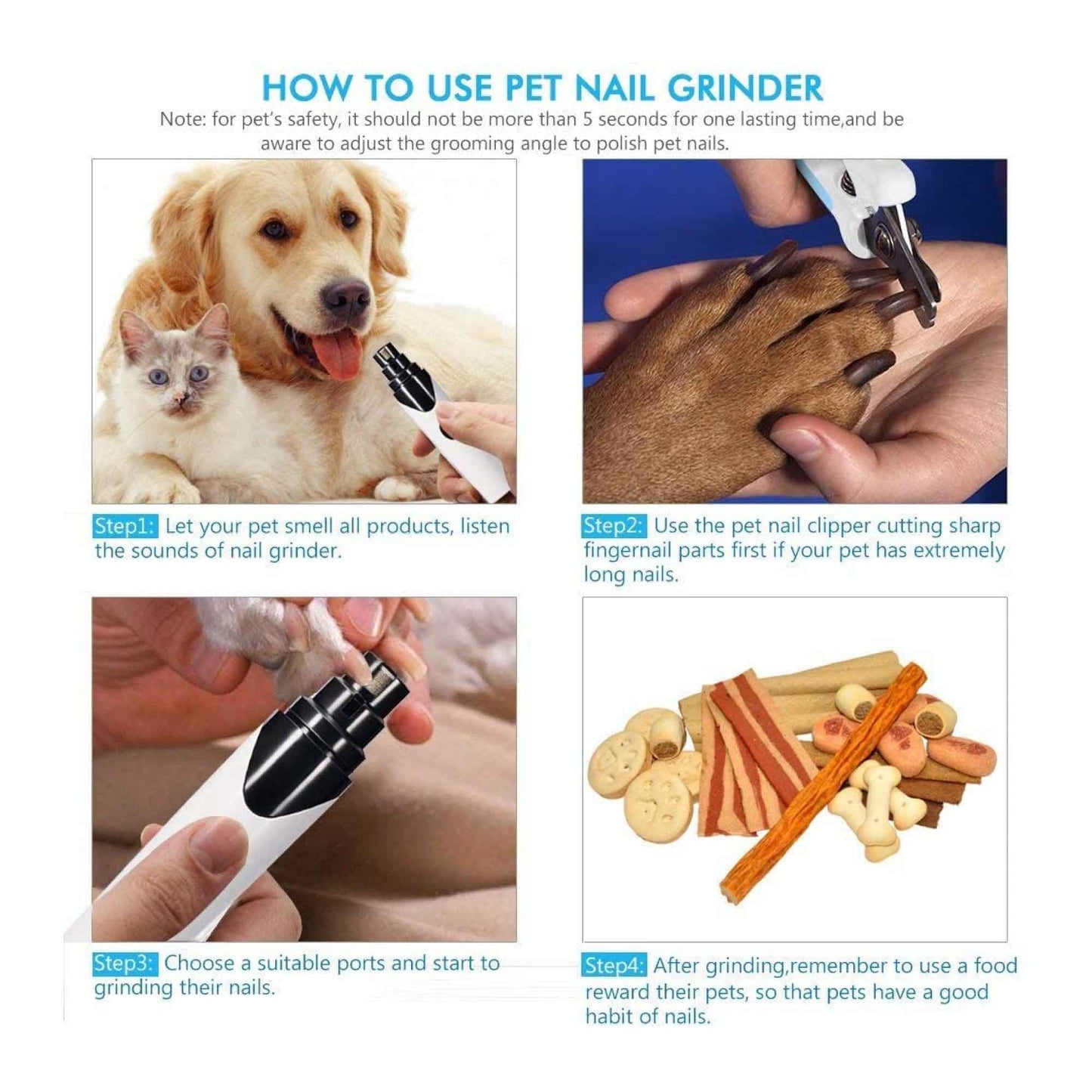 Pet Nail Grinder Electric Trimmer Rechargeable Clipper for Dogs & Cats - 3 Ports, Low Noise