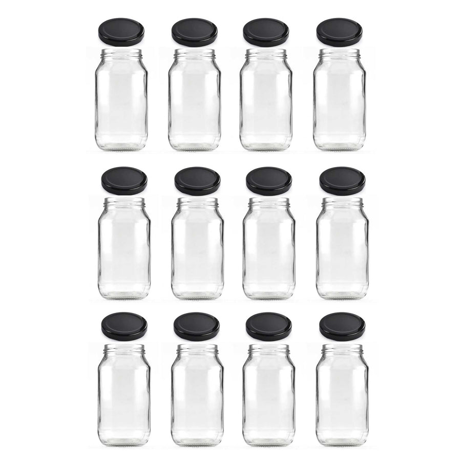 500ml Flint Glass Jars with Black Metal Twist Lids - 12 Pack for Food Storage - SuperSaverAU - view 1