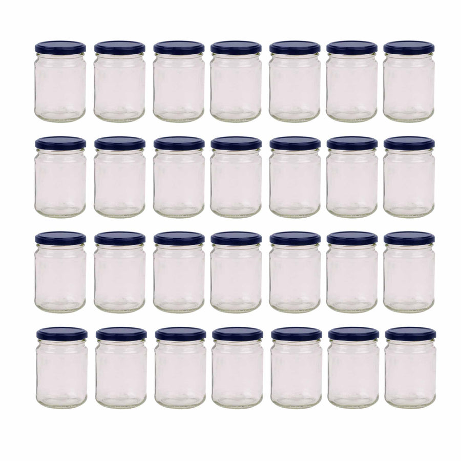 V238 Empty 250ml Round Flint Glass Jars with Black Metal Twist Lids - 28 Pack - SuperSaverAU - view 1