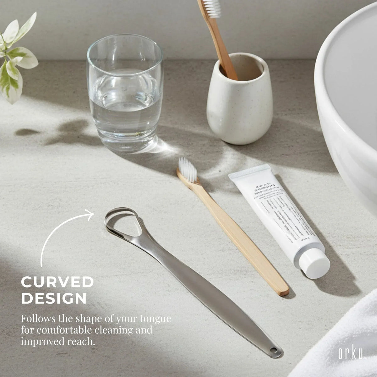 Stainless Steel Tongue Cleaner 14.7cm x 2.4cm - Curved Design for Bad Breath