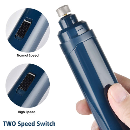 Professional Pet Nail Grinder - LED Light, 2-Speed, Rechargeable, Cordless, Blue