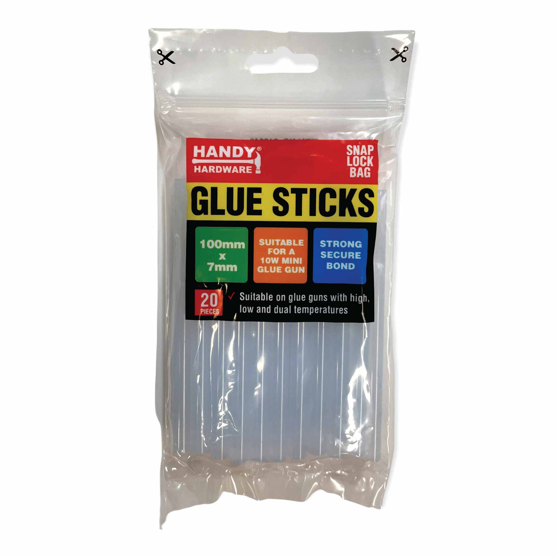 Handy Hardware Hot Glue Sticks 100mmx7mm Clear 20 Pack for Fabric, Wood, Plastic - SuperSaverAU - view 1