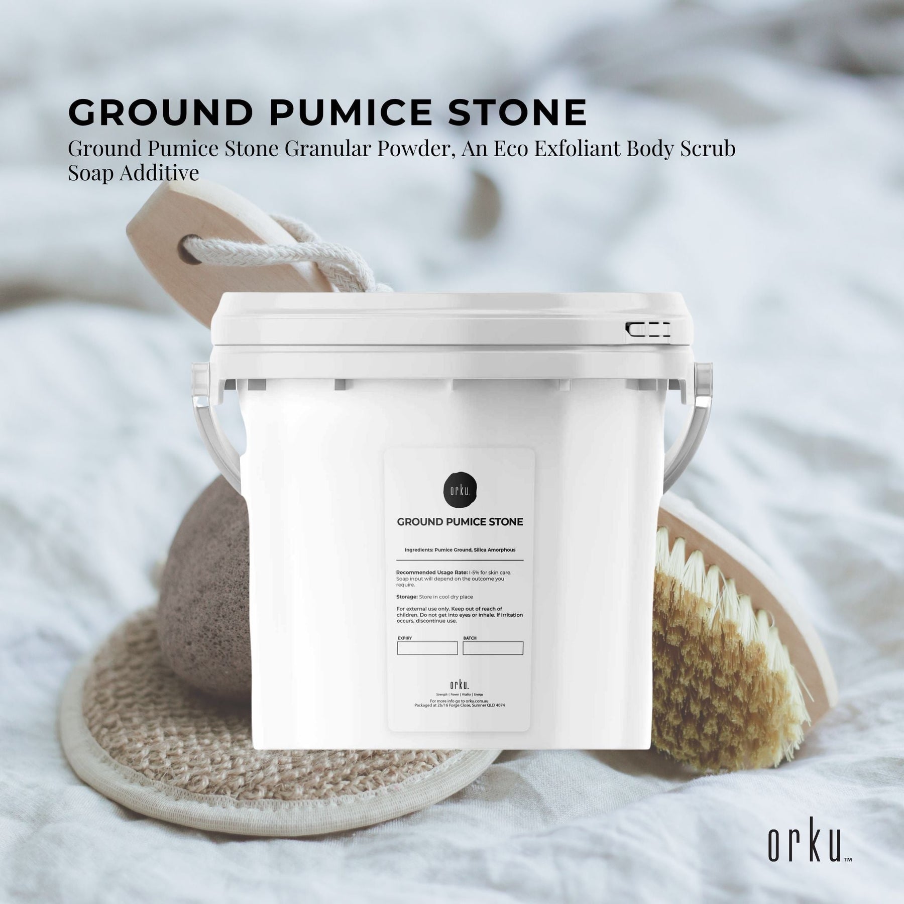 Premium Orku Ground Pumice Stone Granular Exfoliant Bucket - Grey, 5kg