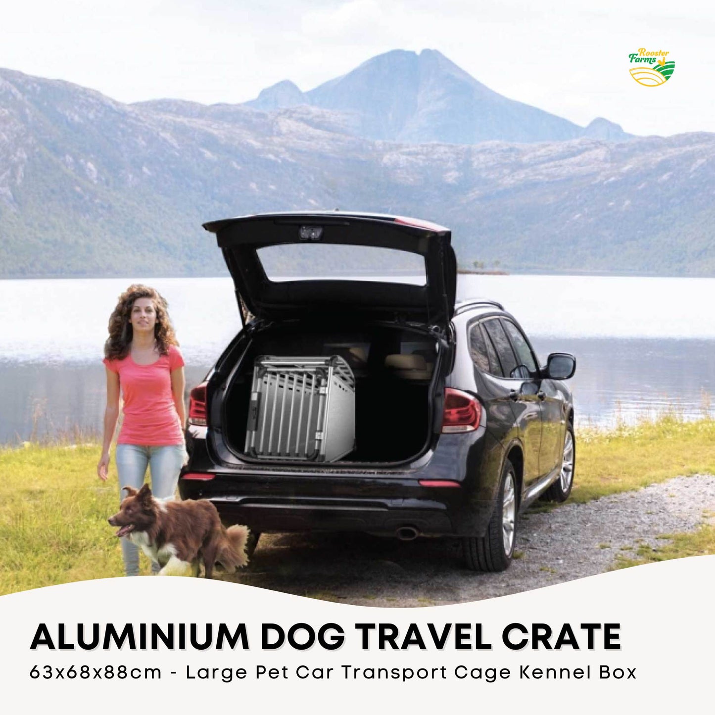 Aluminium Dog Travel Crate 63x68x88cm - Large Pet Car Transport Cage  Kennel Box