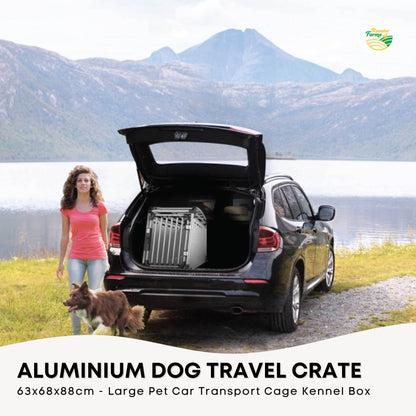 Aluminium Dog Travel Crate 63x68x88cm - Large Pet Car Transport Cage  Kennel Box