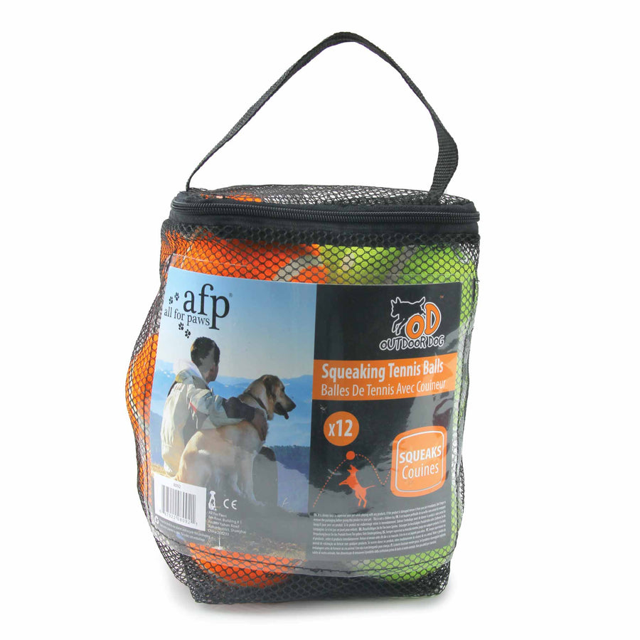 All For Paws 12 Pack Squeaking Tennis Balls 6.5cm - High Visibility Fetch Toy - SuperSaverAU - view 1