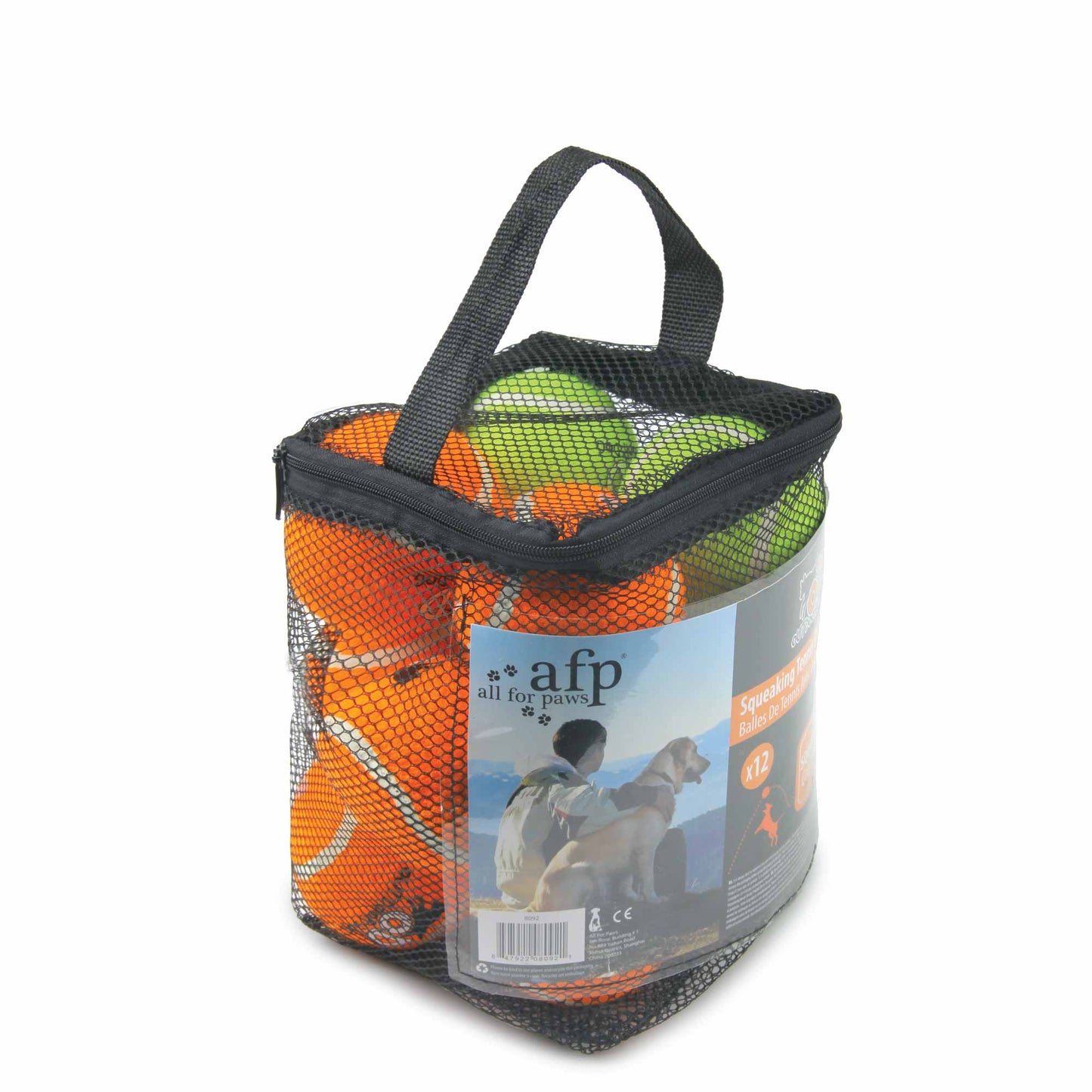 All For Paws 12 Pack Squeaking Tennis Balls 6.5cm - High Visibility Fetch Toy