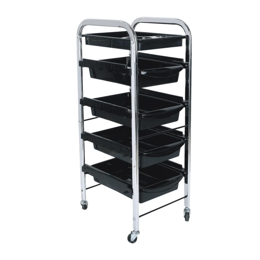 5 Tier Salon Trolley Black 80x40x30 Mobile Hair Colour Storage Metal Cart - SuperSaverAU - view 1