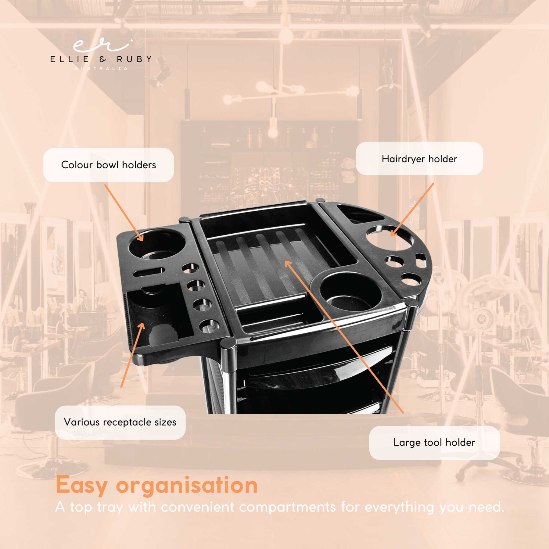 5 Drawer Salon Trolley Black 90x52x36cm Mobile Beauty Rolling Cart - SuperSaverAU - view 4