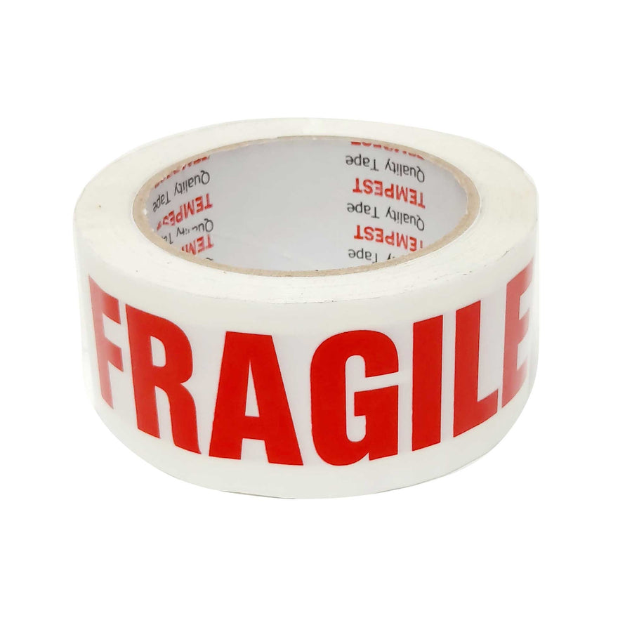 Tempest Fragile Tape 48mm x 75m Red White - Long Rolls for Packaging - SuperSaverAU - view 1