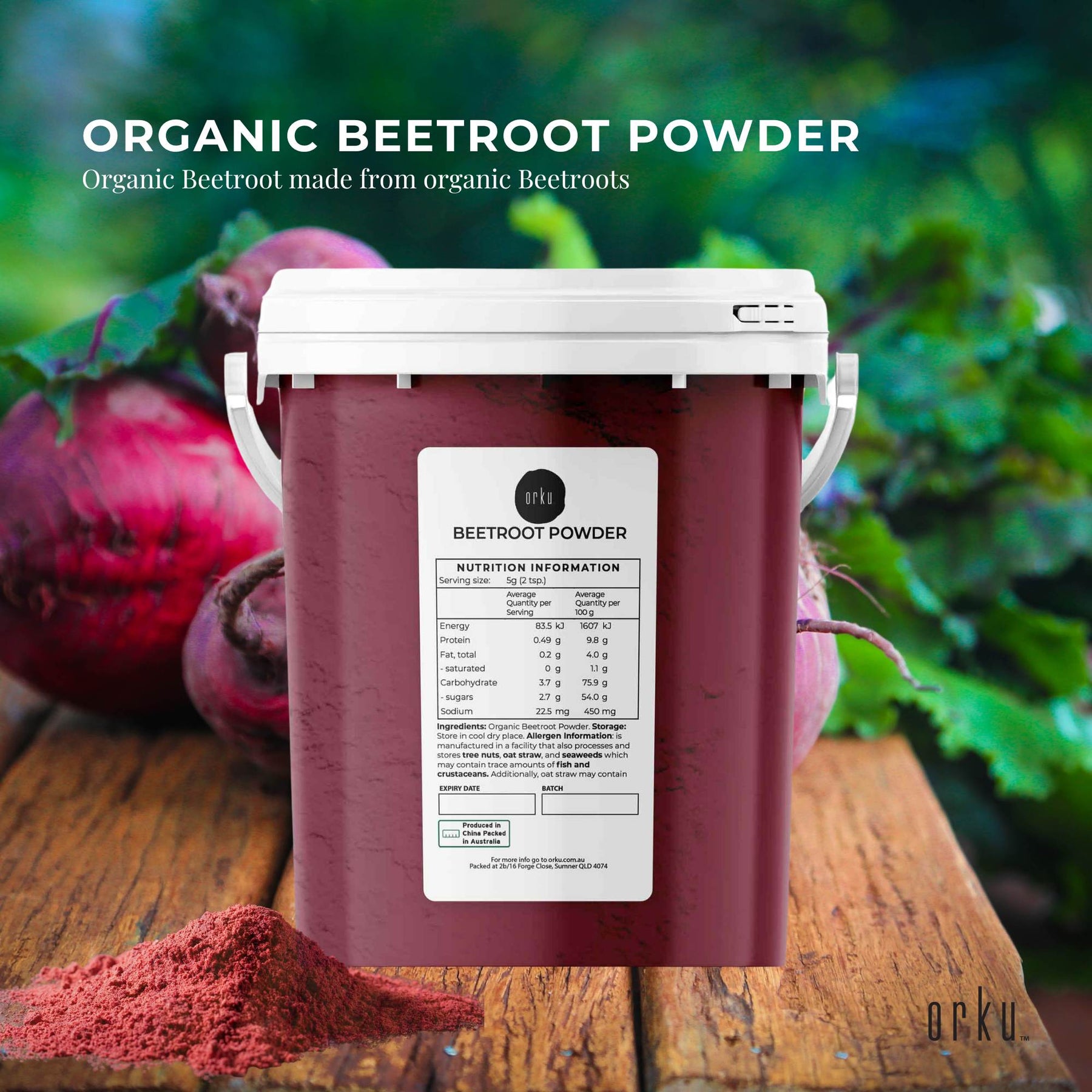 800g Organic Beetroot Powder Bucket Superfood Beet Root Supplement Beta Vulgaris - SuperSaverAU - view 2