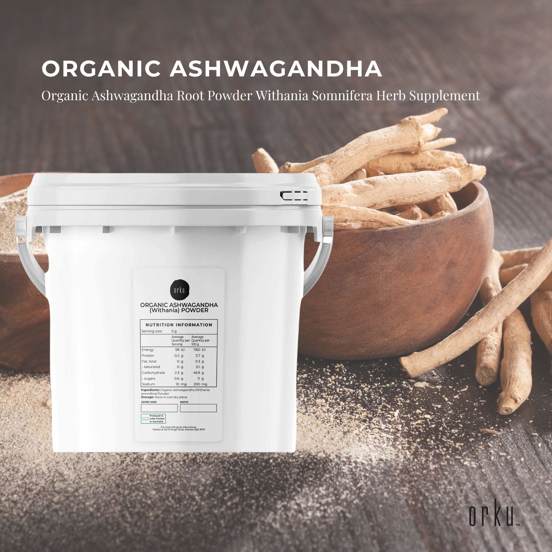 2.5Kg Organic Ashwagandha Powder Tub Withania Somnifera Root Herb Supplement - SuperSaverAU - view 2