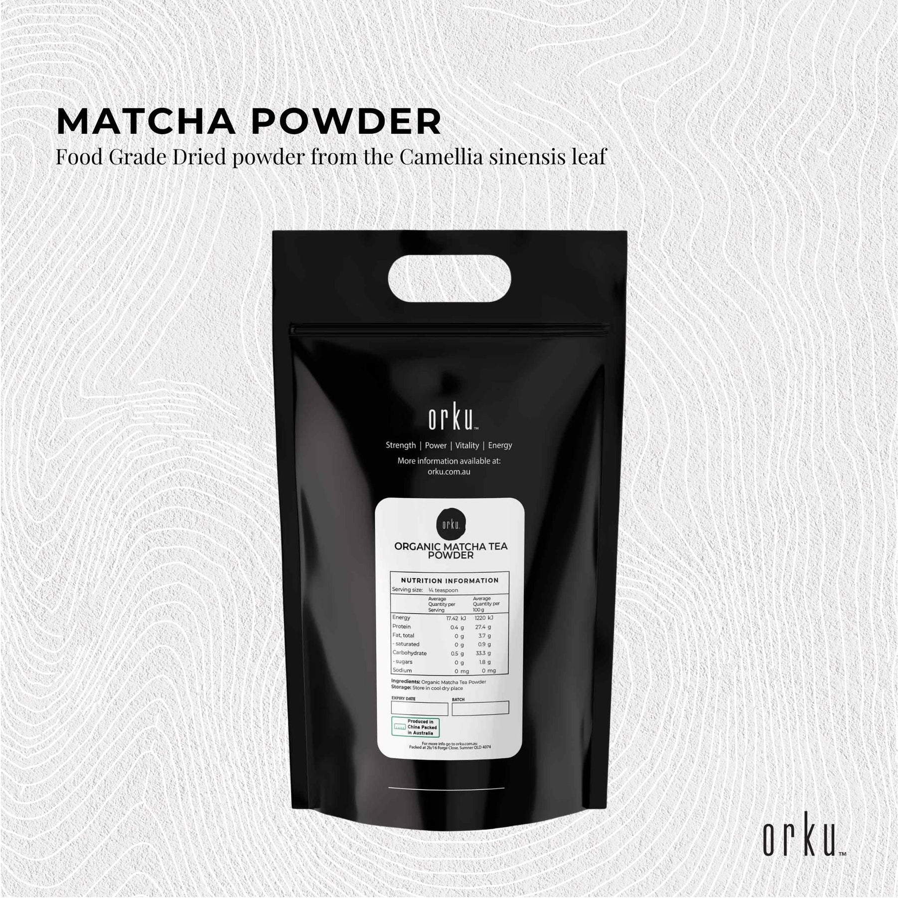 Premium Organic Matcha Green Tea Powder 5kg Camellia Sinensis Resealable Bag