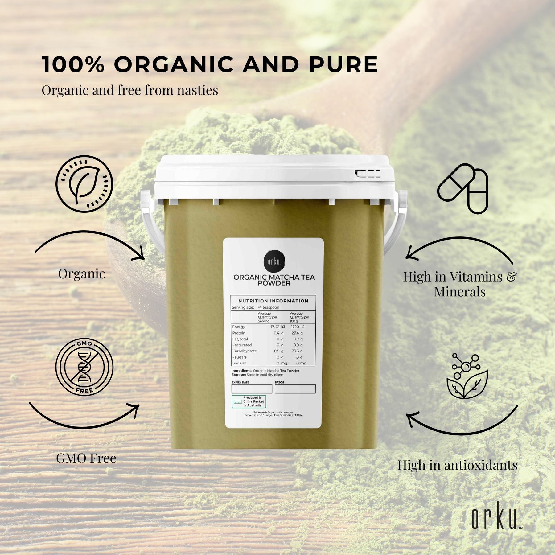 600g Organic Matcha Powder Tub Bucket Camellia Sinensis Green Tea Leaf - SuperSaverAU - view 3