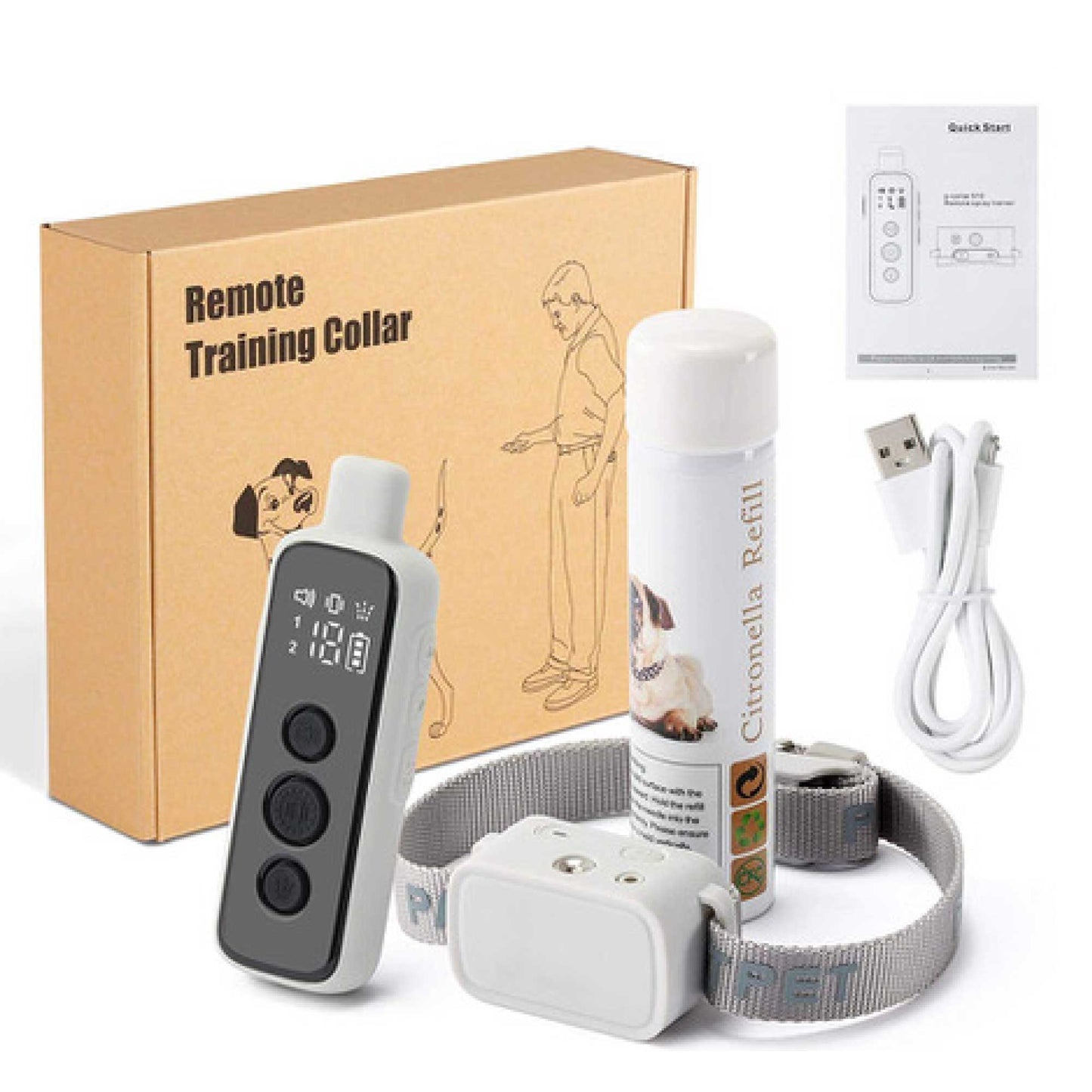 Anti Bark Citronella Spraying Training Collar - Rechargeable, 85g Refill, 300m Range