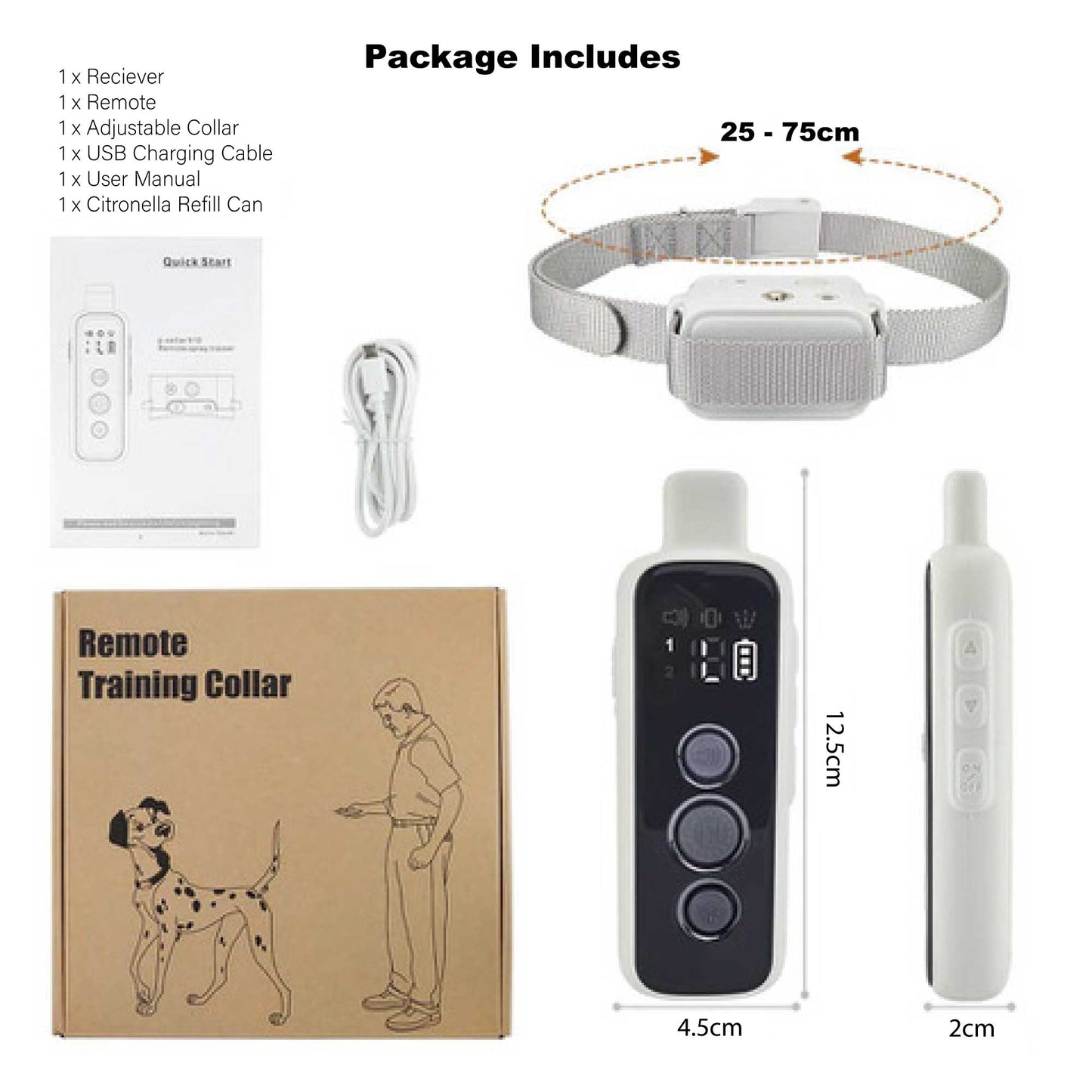 Anti Bark Citronella Spraying Training Collar - Rechargeable, 85g Refill, 300m Range