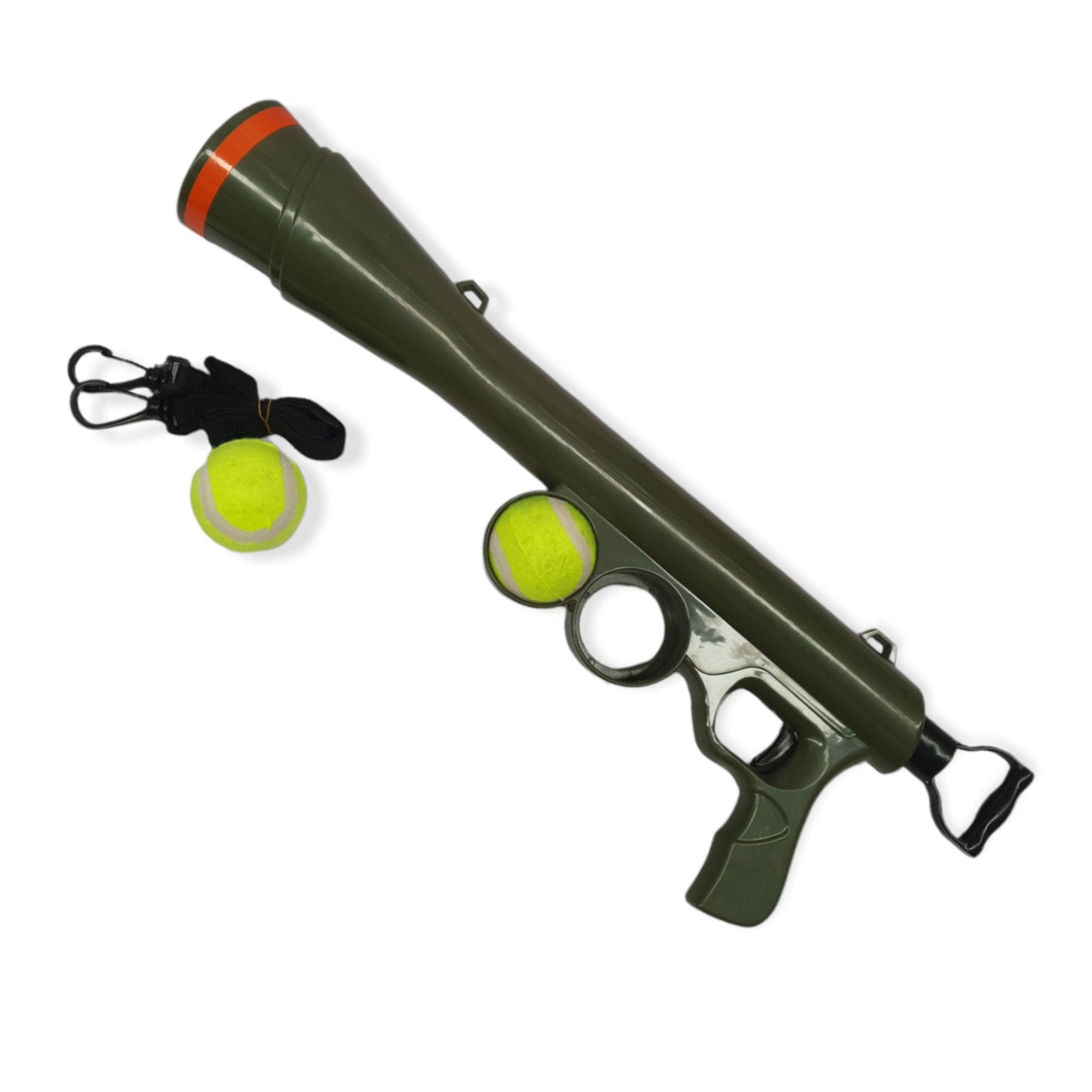 Dog Tennis Ball Launcher Gun - 60cm/83cm, Hands-Free Pickup, 2 Tennis Balls