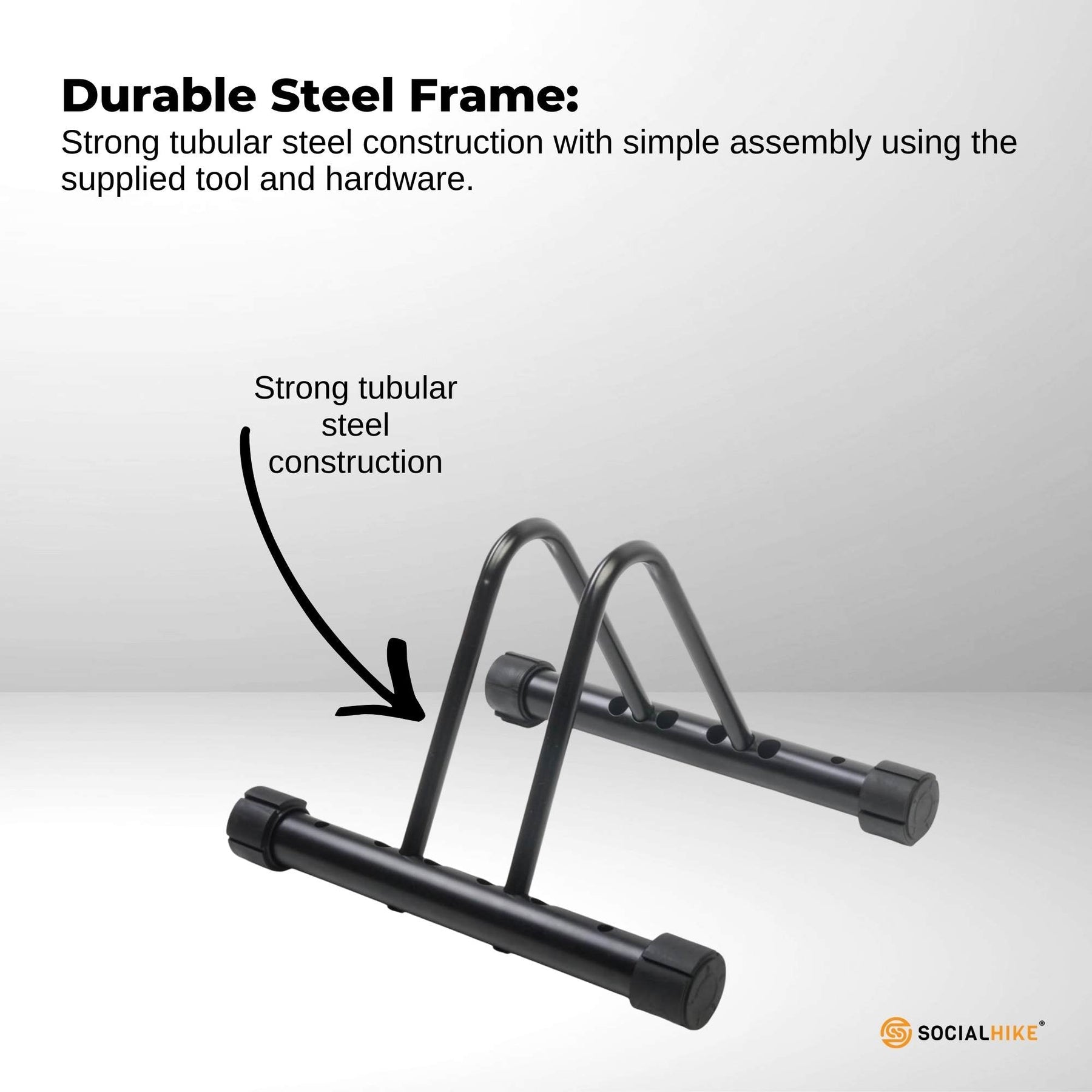 Social Hike Single Bike Rack Stand with Adjustable Rubber Feet - Black