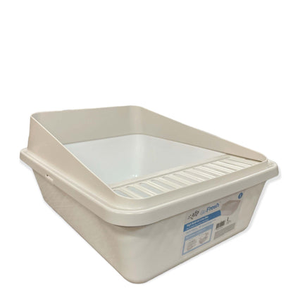 High Back Cat Litter Tray 43.5x33.5x21cm with Anti-Tracking Feature - White