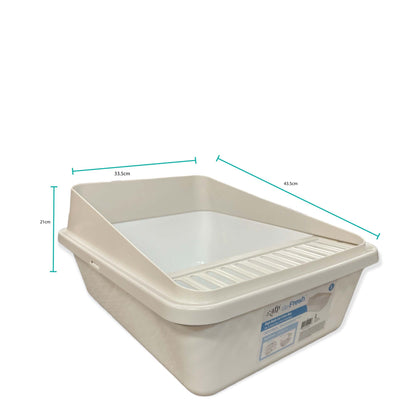 High Back Cat Litter Tray 43.5x33.5x21cm with Anti-Tracking Feature - White
