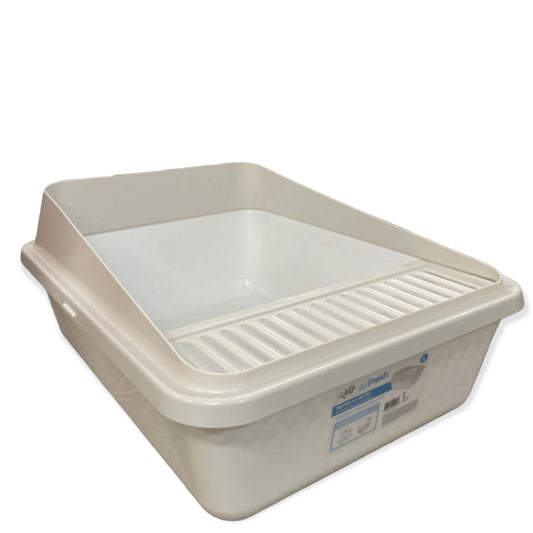 High Back Cat Litter Tray 58x45x25cm - Anti-Tracking, Easy Clean, White