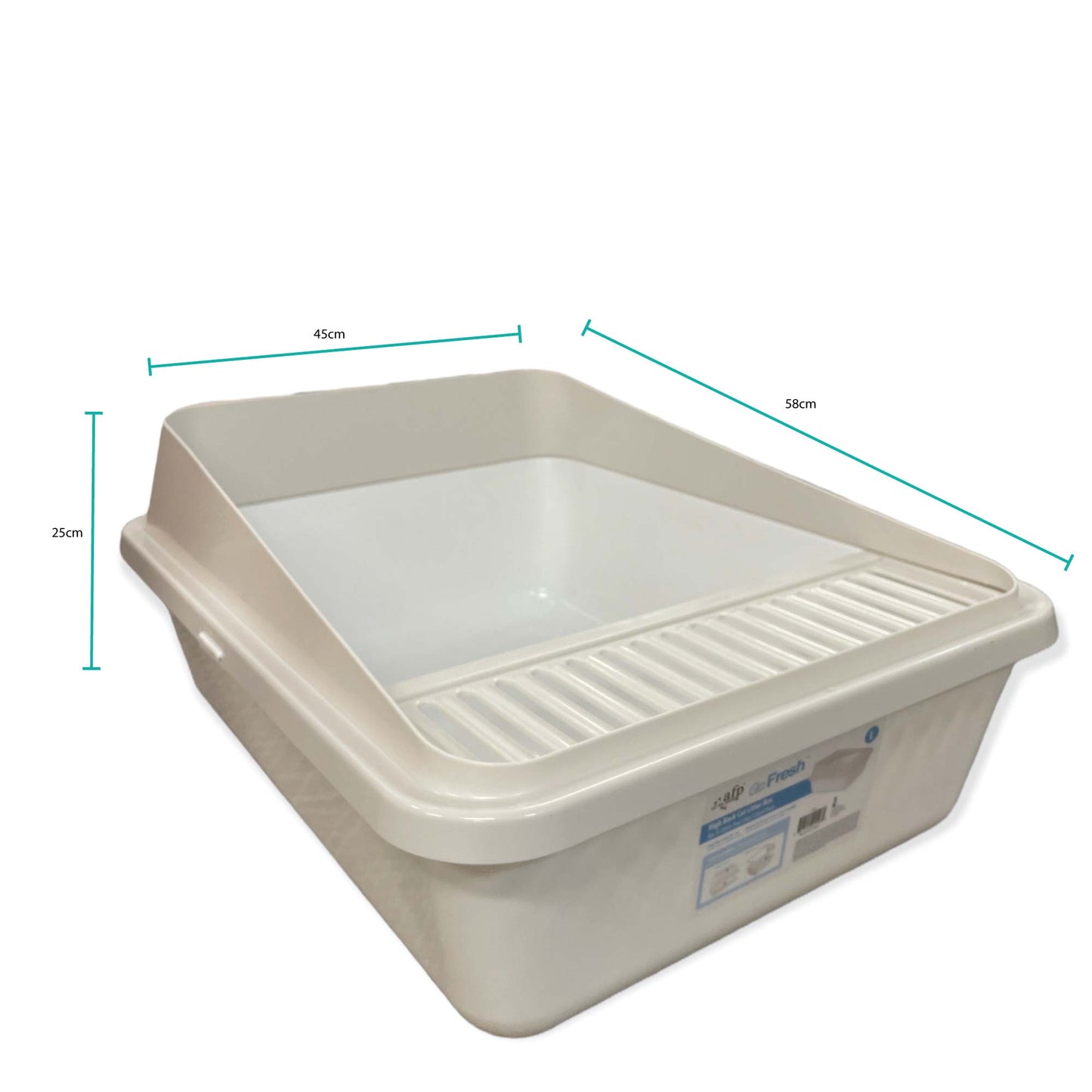 High Back Cat Litter Tray 58x45x25cm - Anti-Tracking, Easy Clean, White
