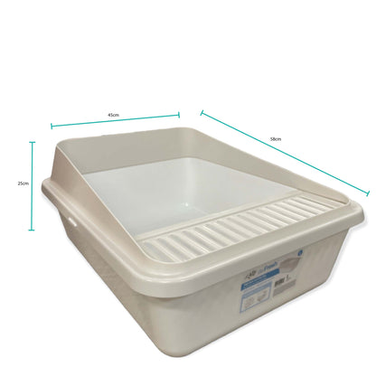 High Back Cat Litter Tray 58x45x25cm - Anti-Tracking, Easy Clean, White