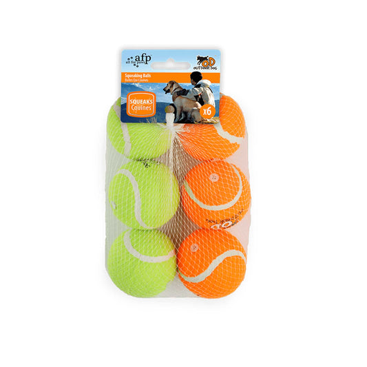 All For Paws 6 Pack Squeaking Tennis Balls 6.5cm - High Visibility Dog Toy