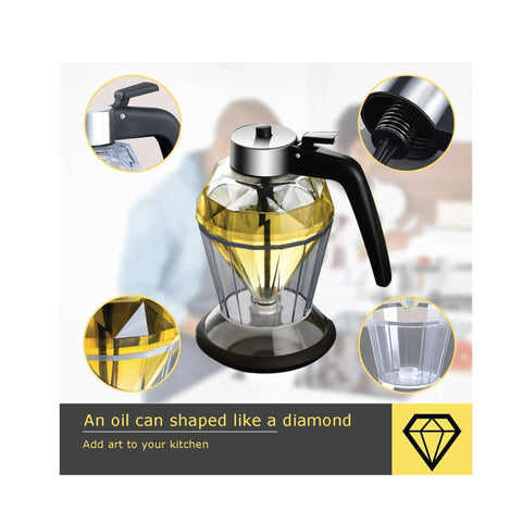 Diamond Oil Pot 200ml - Glass Dispenser with Acrylic Base & Silicone Stopper - SuperSaverAU - view 2