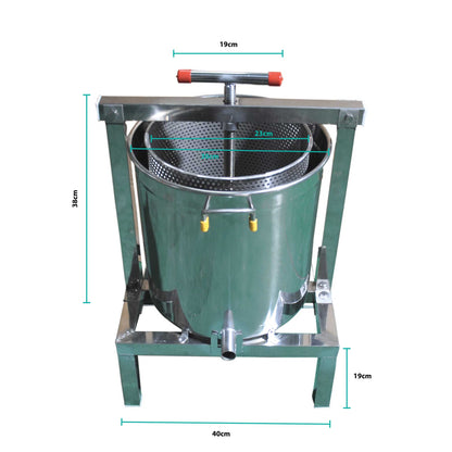 Honey Wax Press 10L - Stainless Steel Manual Capping Presser 23cm Barrel