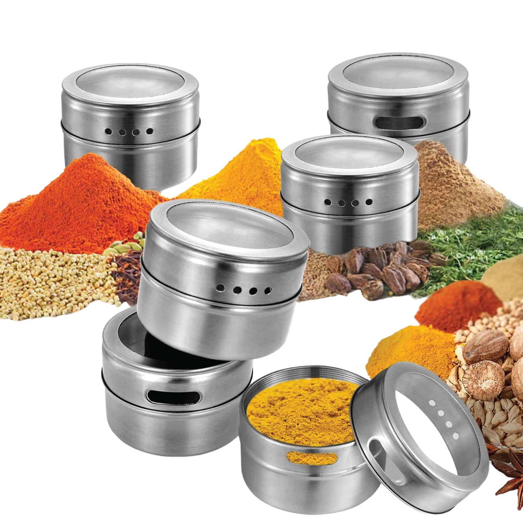 Stainless Steel Magnetic Spice Jar 150g with Shaker Lid - 6.5x6.5x4.7 cm - SuperSaverAU - view 2