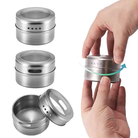 Stainless Steel Magnetic Spice Jar Set - 12 Tins, 150g Capacity, Shaker Lid - SuperSaverAU - view 2