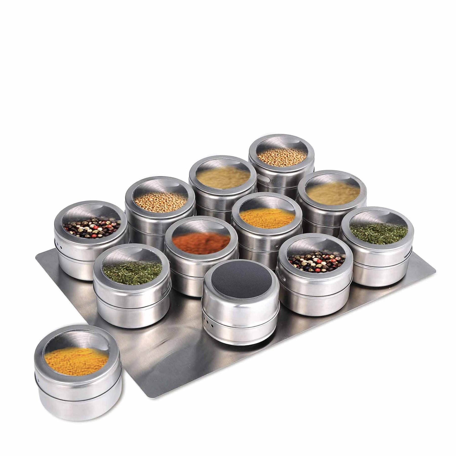Stainless Steel Magnetic Spice Jar Set - 12 Tins, 150g Capacity, Shaker Lid - SuperSaverAU - view 3