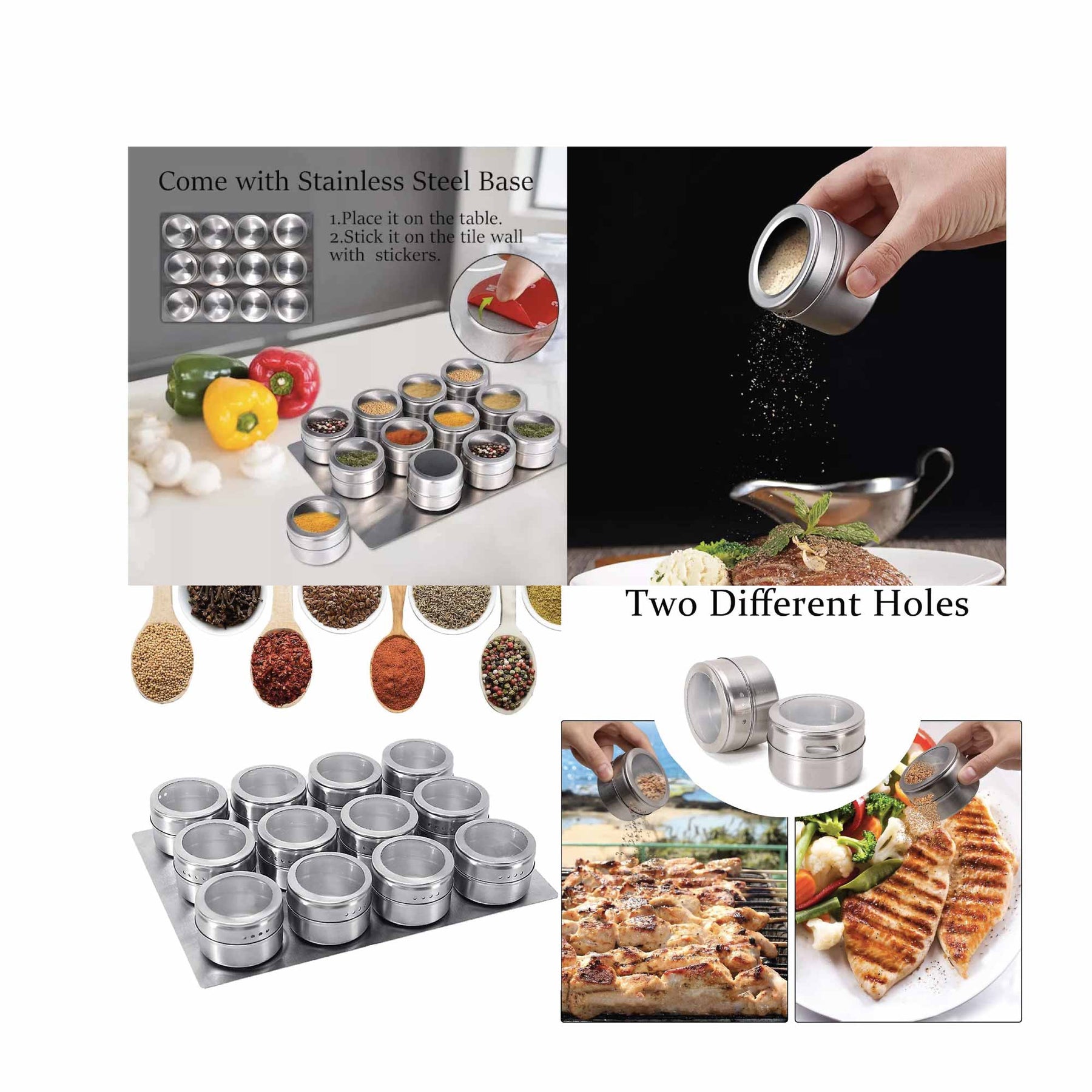 Stainless Steel Magnetic Spice Jar Set - 12 Tins, 150g Capacity, Shaker Lid - SuperSaverAU - view 4