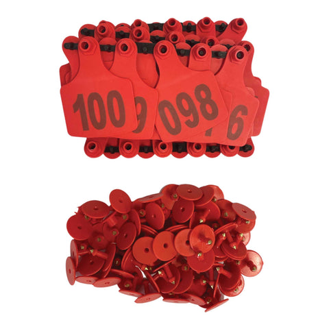 V238 Cattle Ear Tags Set 1-100 - XL Red 7.5x10cm for Livestock Identification - SuperSaverAU - view 1