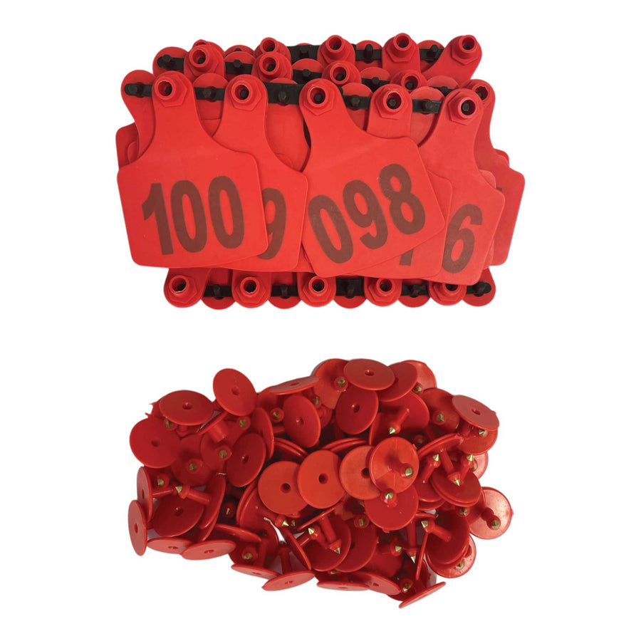 V238 Cattle Ear Tags Set 1-100 - XL Red 7.5x10cm for Livestock Identification - SuperSaverAU - view 1