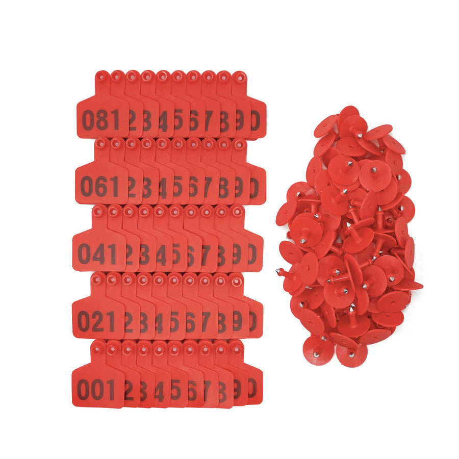 Red Small Cattle Ear Tags 1-100 Set 5x4cm for Goats Pigs Livestock - SuperSaverAU - view 1