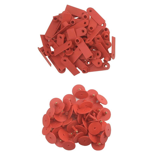 Cattle Ear Tags Set - 100x Mini Red 5x2cm Blank Tags for Livestock