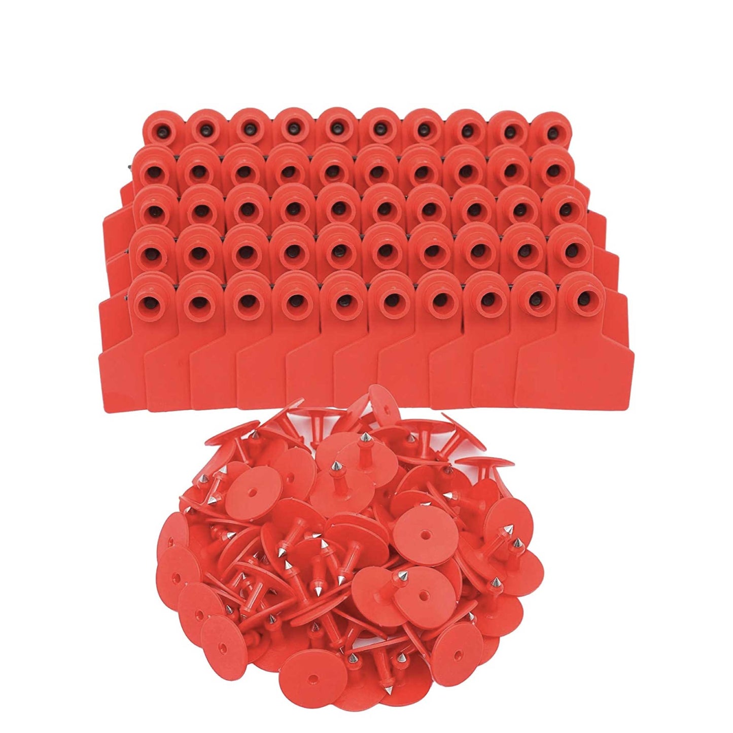 Cattle Ear Tags Set - 100x Small Red 5x4cm Blank Tags for Livestock